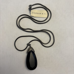 Stephan & Co. Gunmetal Faceted Black Teardrop Pendant Necklace NWT